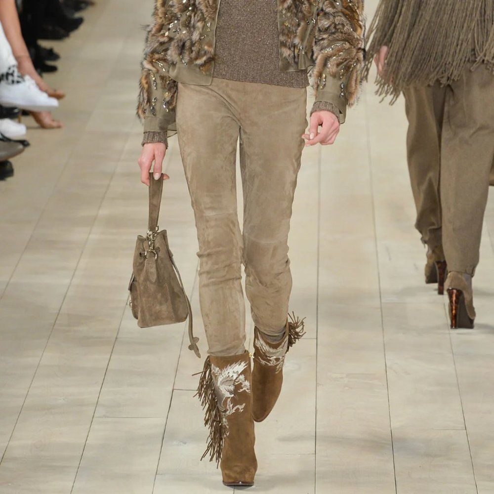 Ralph Lauren Fall 2015 Runway Collection Morel Suede Embroidered Fringe Boot - Picture 8 of 17